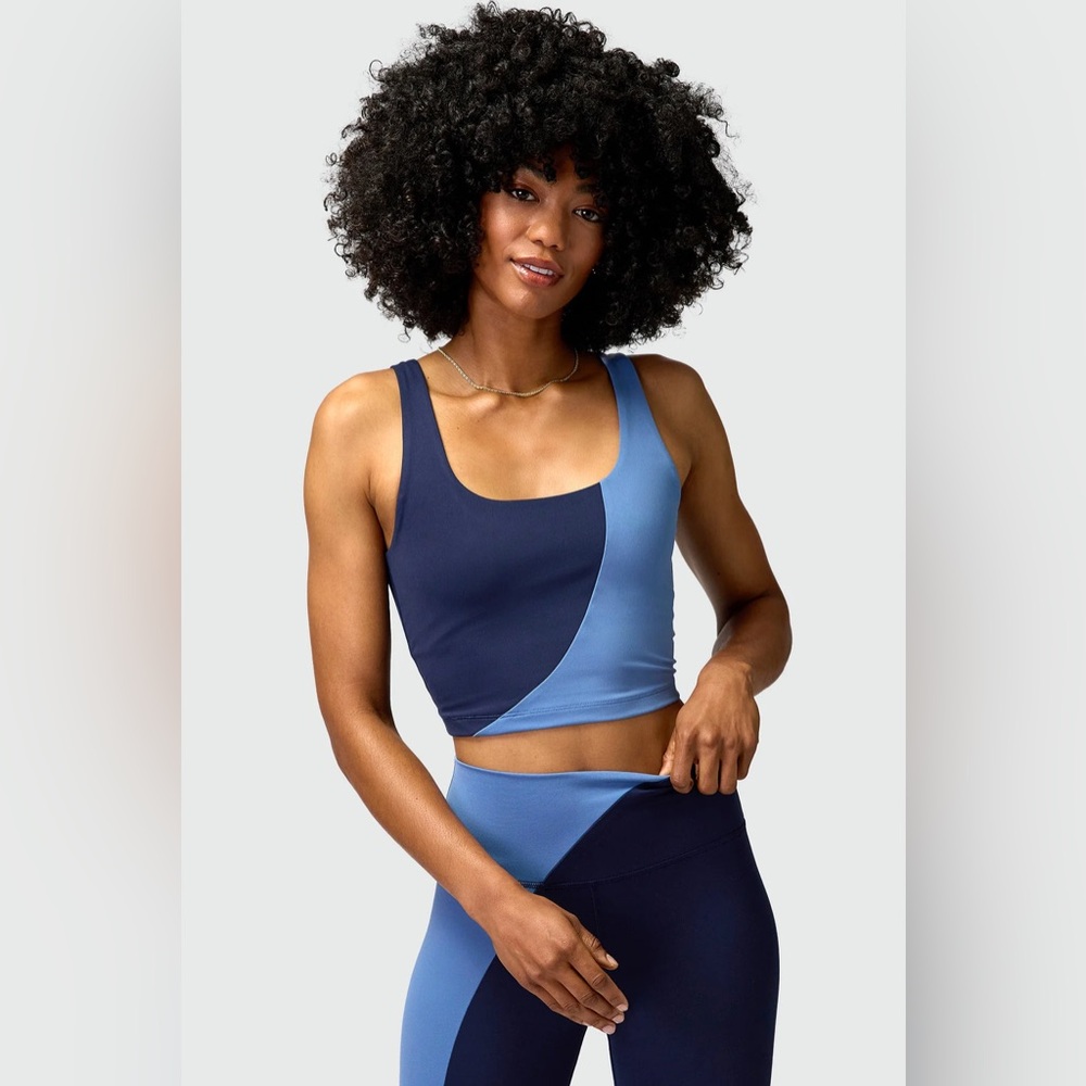 Spiritual Gangster NWT Indie Color Block Crop Tank in Midnight Navy Pacific Blue